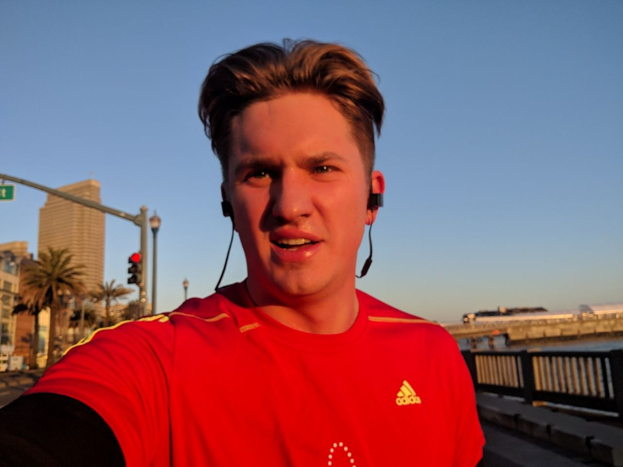 Tony running along the San Francisco Embarcadero